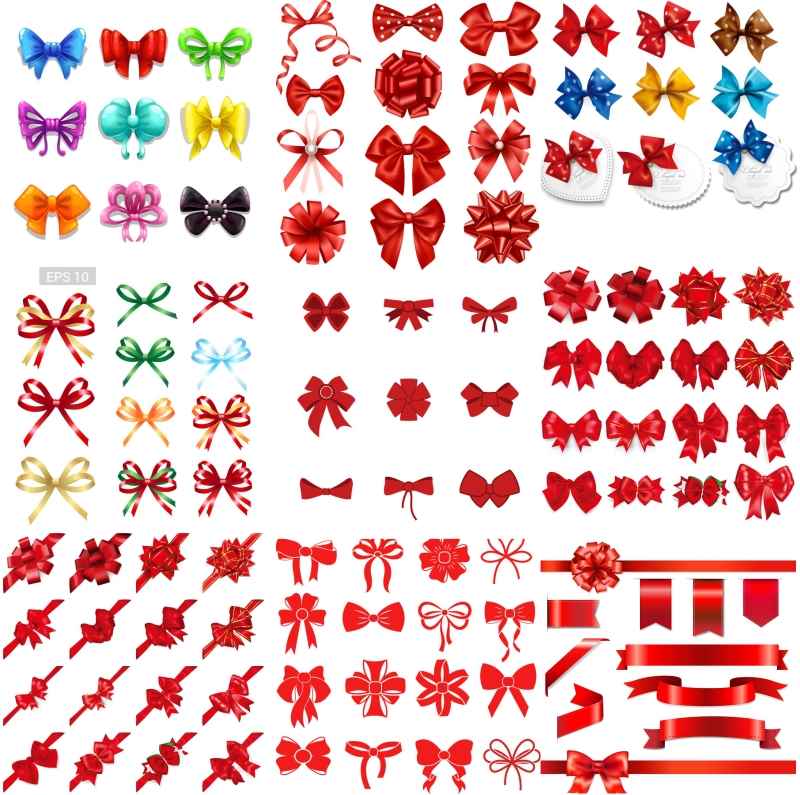 喜庆红色彩色丝带创意装饰花朵蝴蝶结样式背景图设计ai矢量图素材