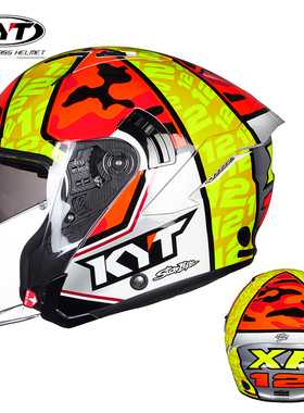 新款意大利KYT摩托车头盔夏季男女双镜片机车半盔覆式轻便个性酷