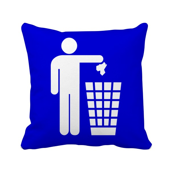 物丢入垃圾桶正方形警告禁止标志插画图案方形抱枕学校幼儿园装饰