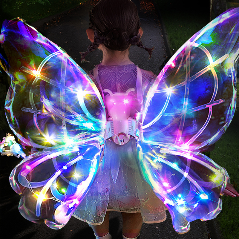 儿童发光翅膀蝴蝶会动的玩具男孩小女孩电动精灵羽翼背饰网红爆款