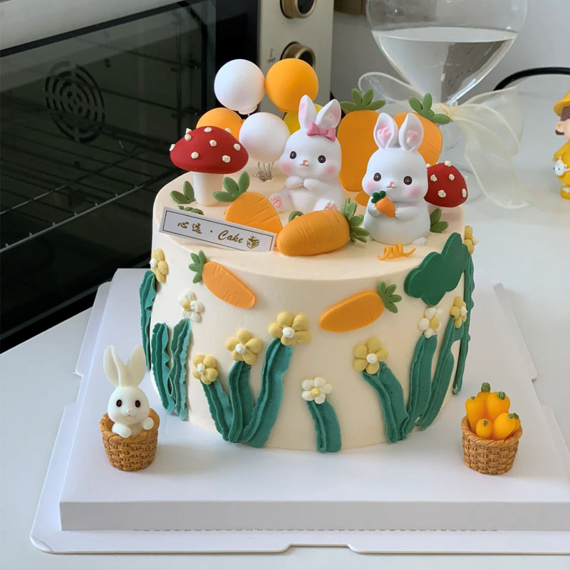 小兔子蛋糕装饰摆件胡萝卜筐迷你兔卡通可爱生日烘焙宝宝周岁满月