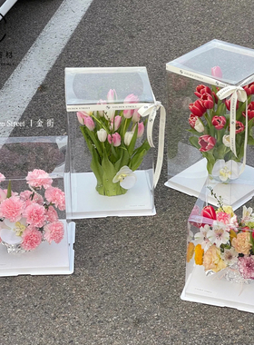 正方形透明鲜花盒小红书同款圆柱形蛋糕礼盒PET方形花盒礼物方盒