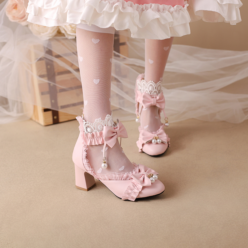 夏季儿童凉鞋女新款洛丽塔鞋高跟公主鞋蝴蝶结包头Lolita女童凉鞋