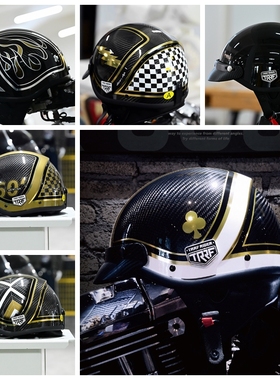 TRRF头盔意大利碳纤维复古半盔哈雷摩托机车骑行瓢盔60S夏男女