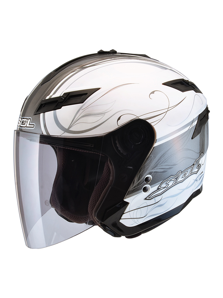 新款中国台湾SOL摩托车头盔抗UV双镜片男女四季半盔可拆下巴尾灯S