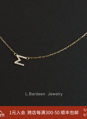 L.Bardeen高级18k黄金真钻石字母吊坠项链女彩金锁骨颈链轻奢珠宝