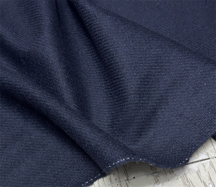 日本进口温润细腻藏青色编织粗纺羊毛呢纯羊毛布料设计师面料