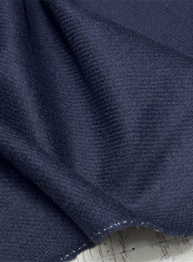 日本进口温润细腻藏青色编织粗纺羊毛呢纯羊毛布料设计师面料