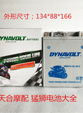 嘉陵JH600专用摩托车电瓶12v14L-A2川崎KLR650 JH600边三轮蓄电池