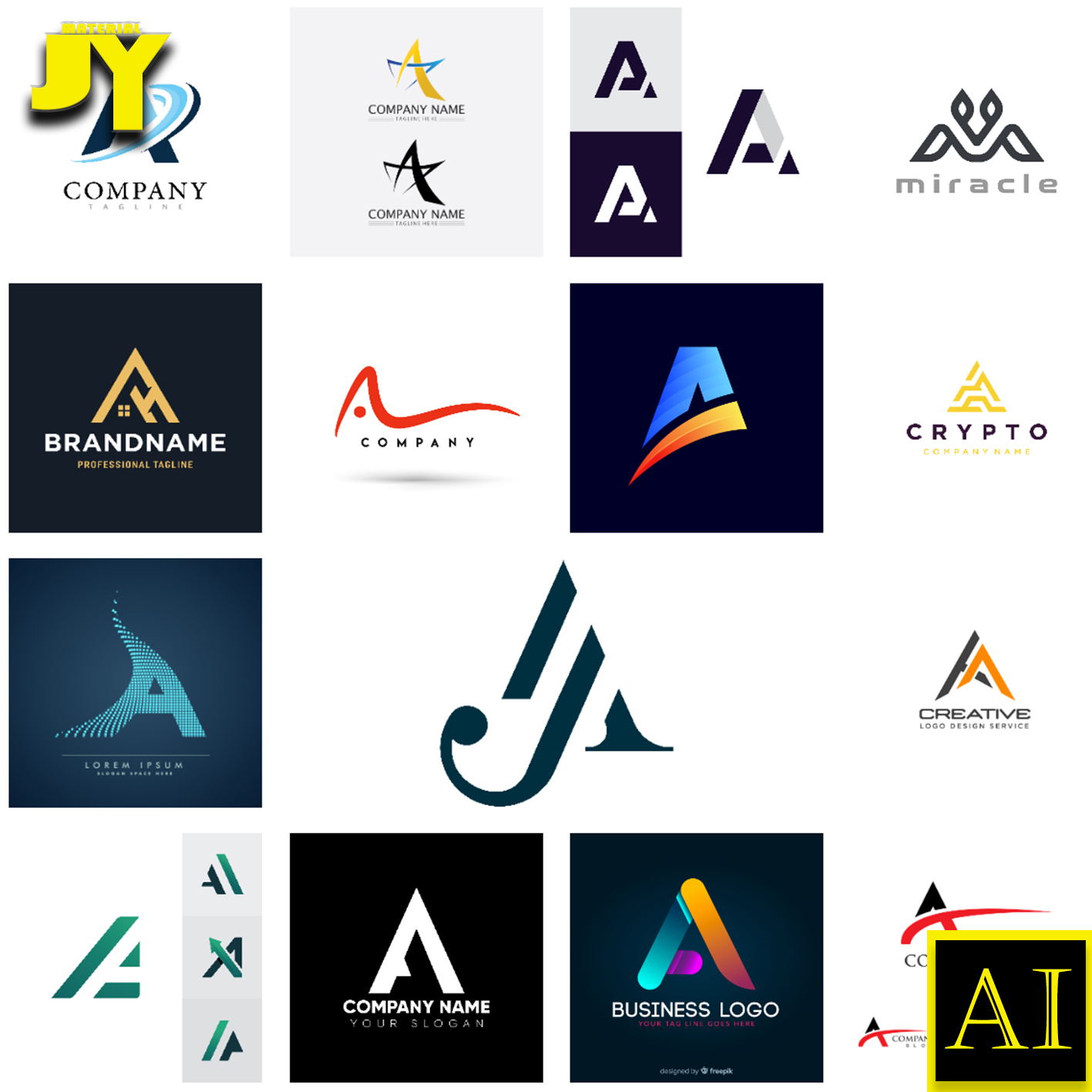 艺术字母A创意图标大小写字母Aa企业LOGO标志设计矢量图AI素材