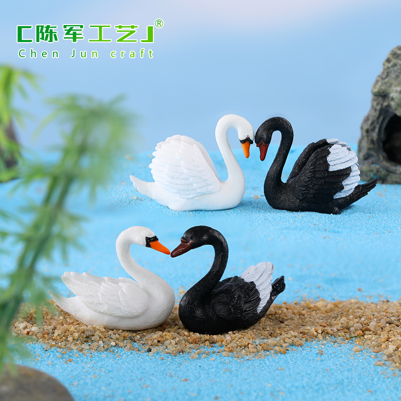 迷你世界微景观摆件DIY多肉装饰2对黑白天鹅动物摆件创意盆景塑料