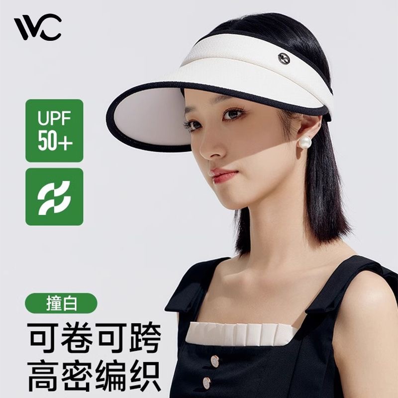 VVC防晒帽女防紫外线遮脸运动户外空顶太阳帽子夏天遮阳帽小香风