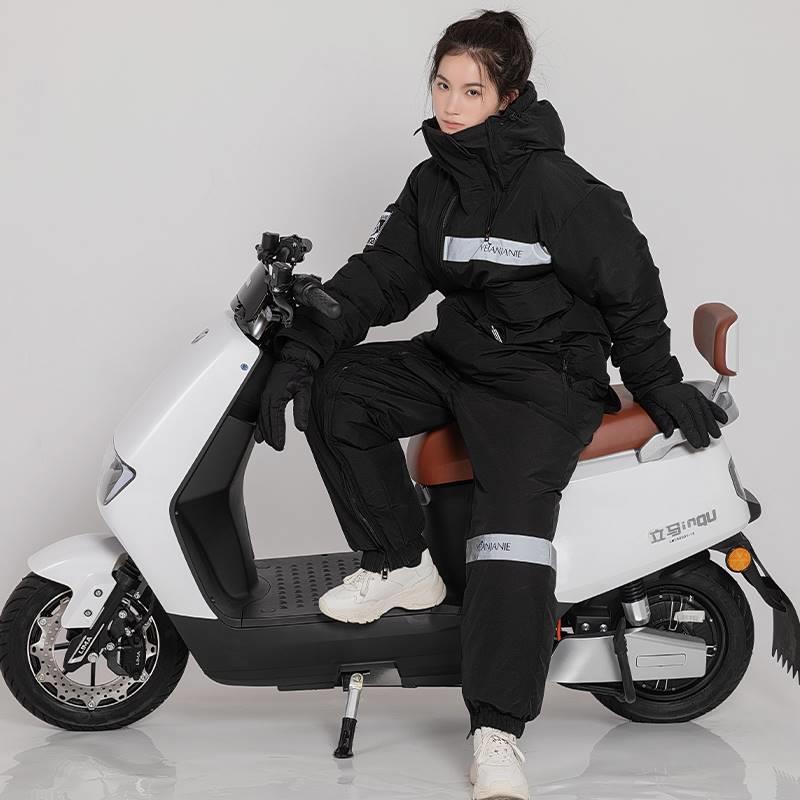 男女骑摩托车骑行服机车服连体套装冬季加绒加厚防摔防风保暖防寒