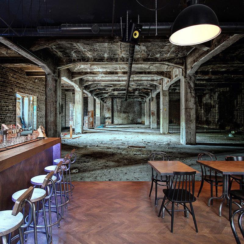 3D立体延伸空间壁纸涂鸦工业风背景墙纸复古怀旧酒吧网吧餐厅壁画