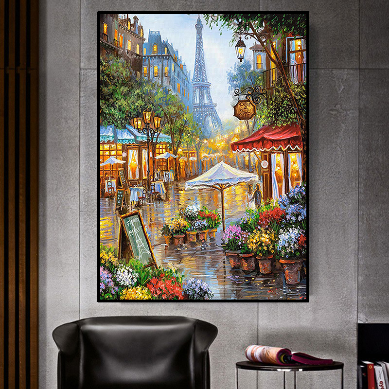 欧式钻石画2024新款油画风景艾菲尔铁塔5d贴钻十字绣客厅卧室满钻