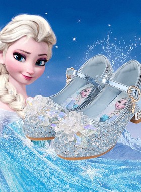 女童高跟鞋爱莎水晶洋气软底女宝小皮鞋配礼服女孩艾莎公主儿童鞋