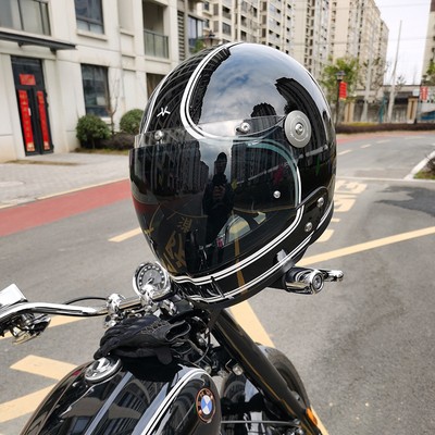 高档VELDT碳纤维复古头盔 哈雷拿铁杜卡迪男女摩托车骑行全盔组合