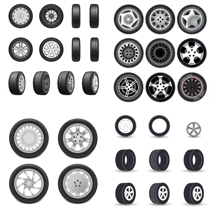 轮胎图标 多款逼真橡胶汽车摩托车胎金属轮辋 AI格式矢量设计素材