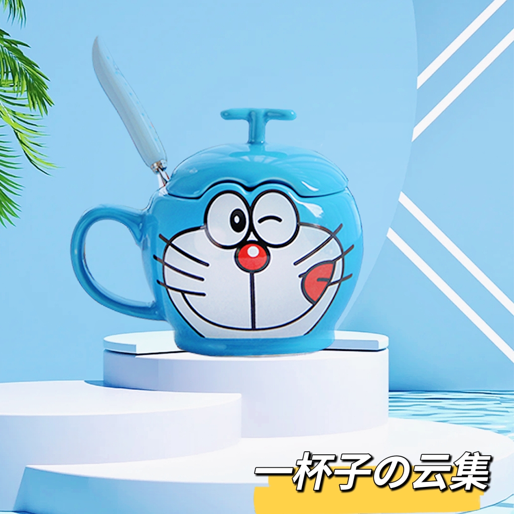 多啦a梦陶瓷马克杯少女心可爱卡通日式叮当猫办公室喝水杯子盖勺