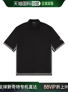 Versace/范思哲男士黑色棉质标志印花条纹图案短袖polo衫