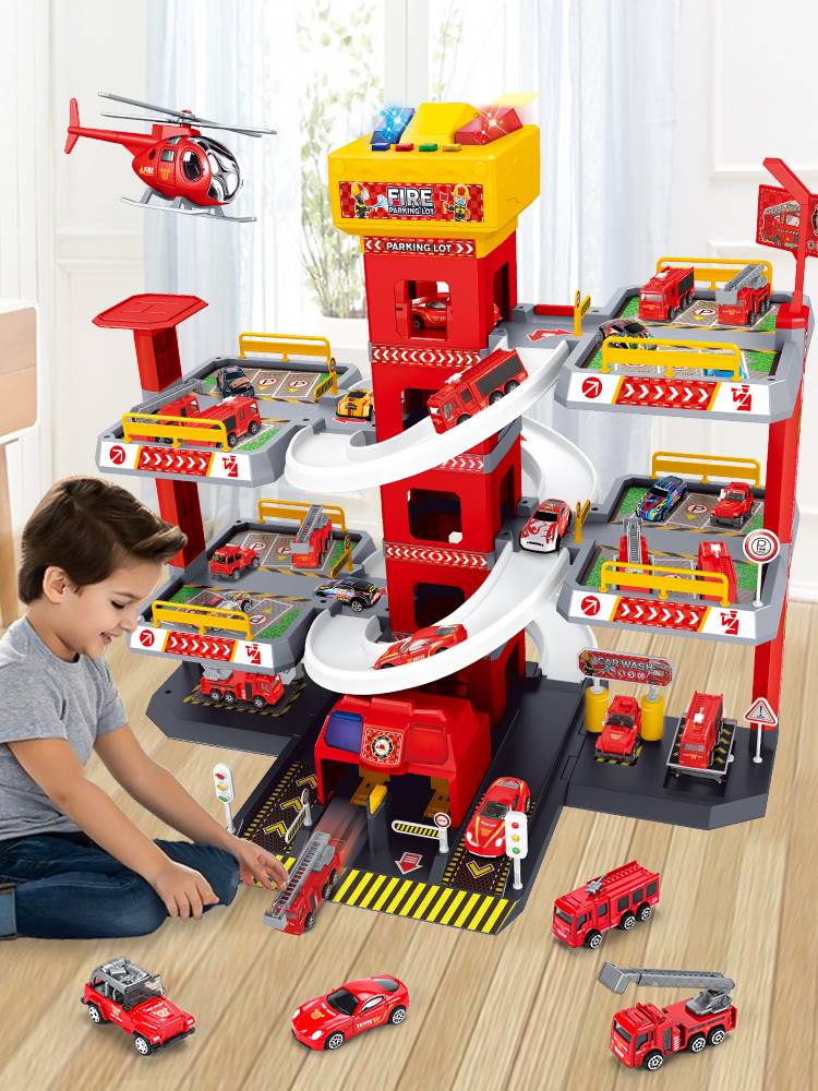 轨道车停车场大楼玩具车小汽车消防3-4岁儿童6益智男孩六一礼物女
