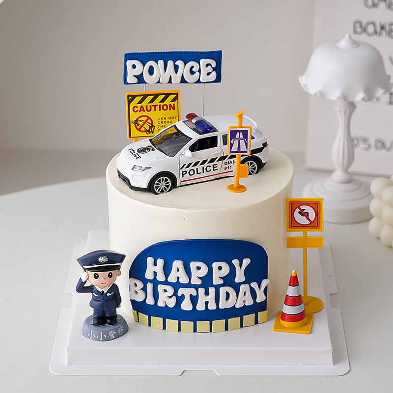 交警交通警车蛋糕装饰品摆件警察叔叔生日甜品台亚克力烘焙插件
