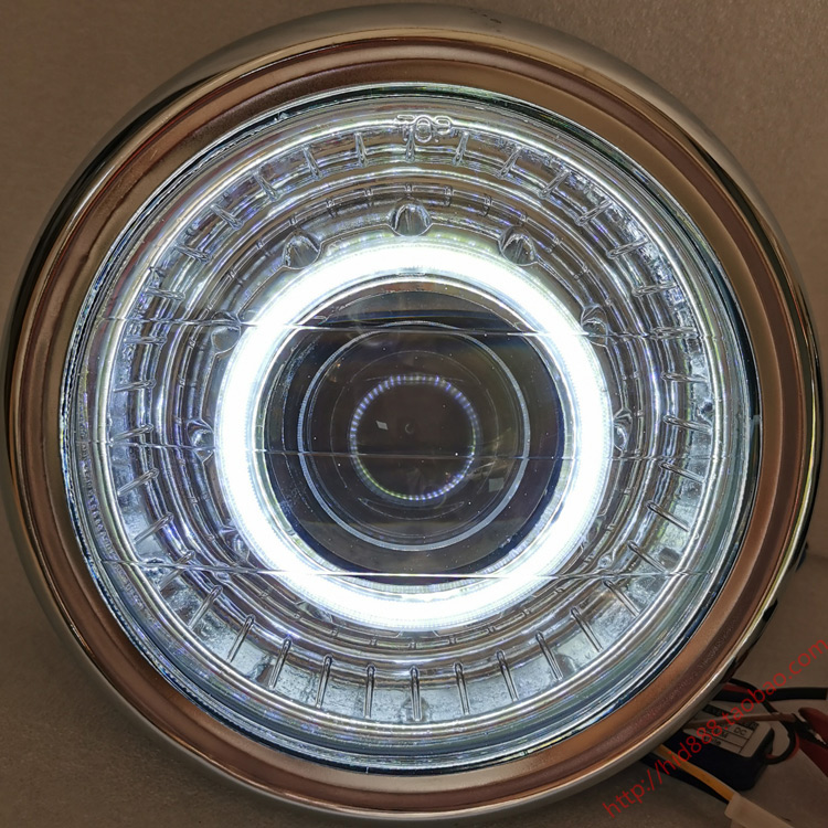 摩托车灯泡配件 7寸圆灯大灯总成 LED 双光透镜 天使 恶魔配件