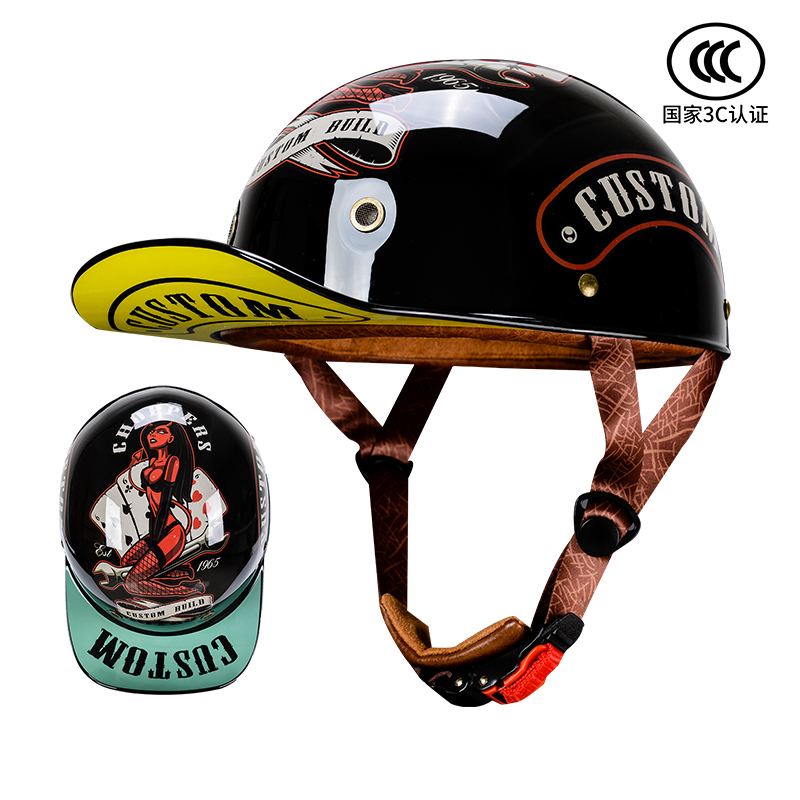 3C认证踏板复古头盔瓢盔翘半盔男摩托车安全帽女电动车复古盔夏季