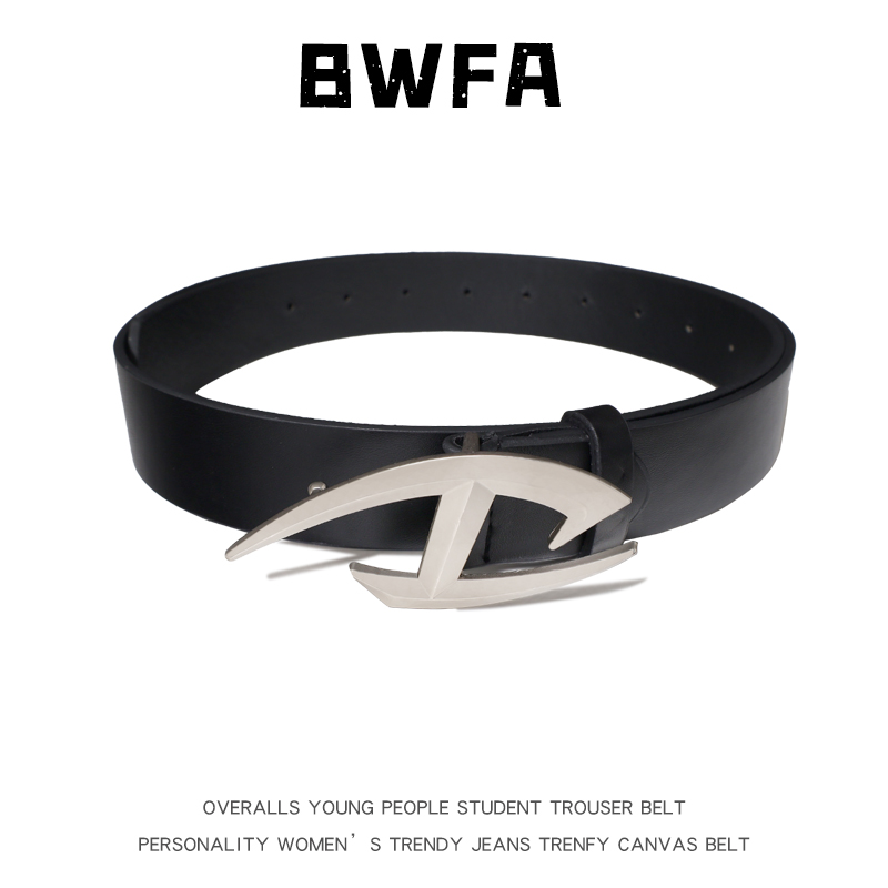 BWFA新款未来感小众腰带男女潮百搭设计感牛仔裤朋克金属logo皮带
