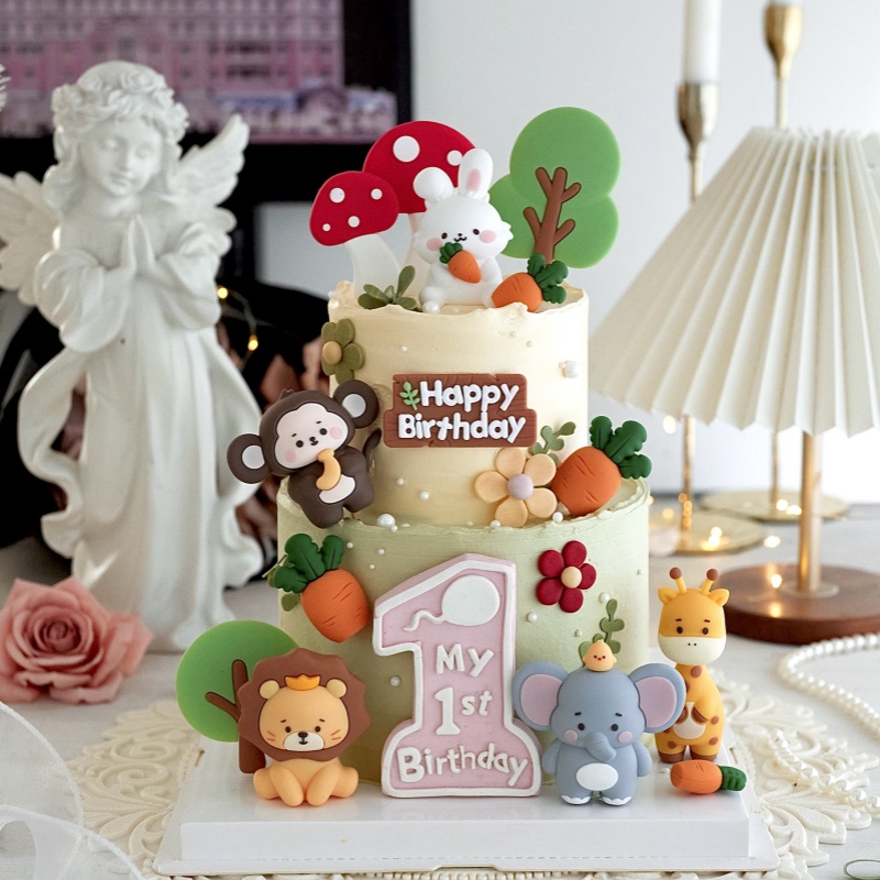 网红可爱卡通生肖小动物宝宝生日周岁百天满月蛋糕装饰甜品台摆件