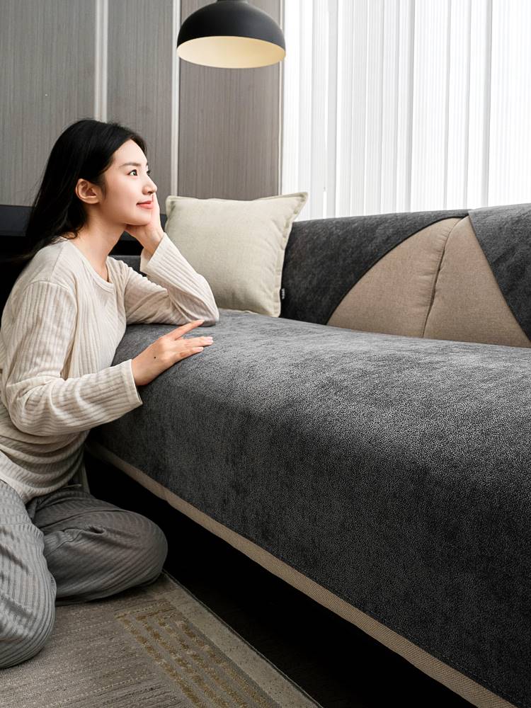 灰色极简雪尼尔沙发垫四季通用防滑坐垫简约现代沙发套罩2022新款