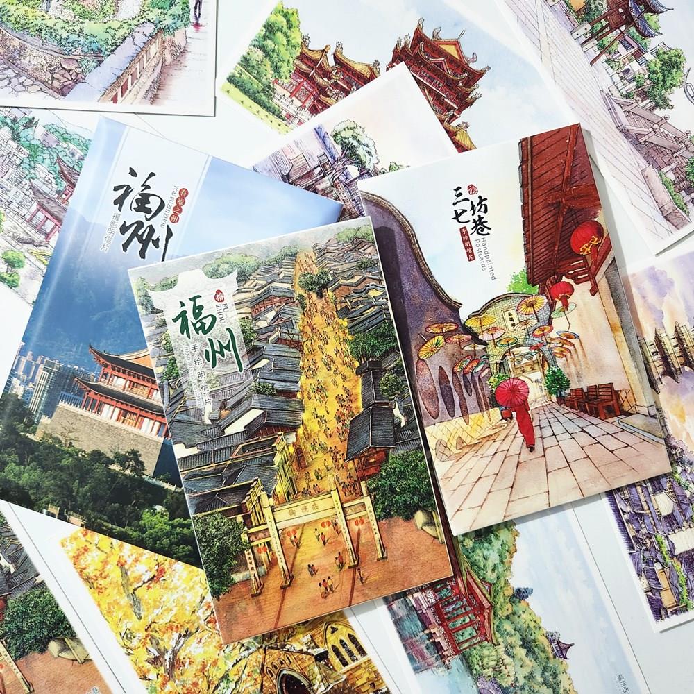 福建福州 创意特色景点旅游纪念品小礼物卡片 手绘风景明信片