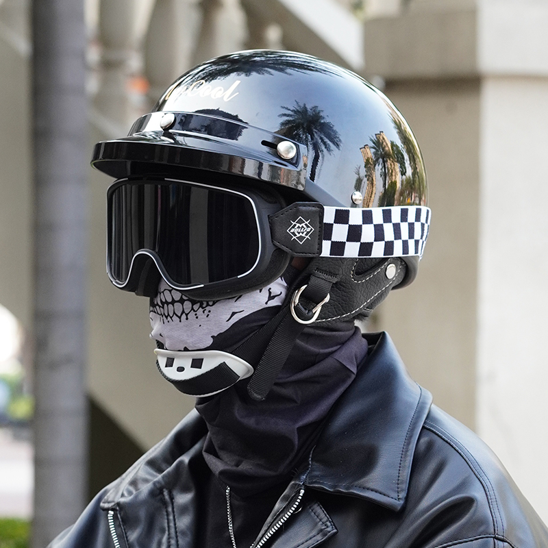 3C认证摩托车瓢盔复古半盔女网红夏季头盔哈雷机车夏电动车安全帽