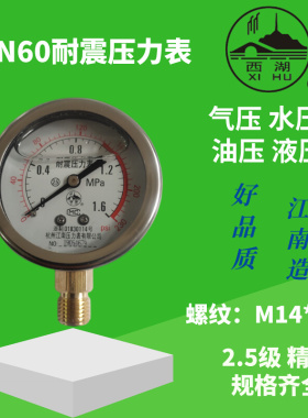 。YN60-1.6MPa耐震压力表，江南压力表 气压 油压 水压 西湖牌 防