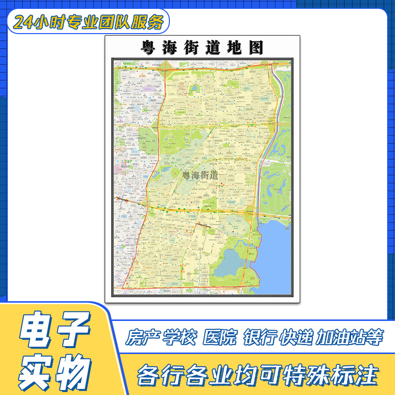 粤海街道地图1.1米广东省深圳市交通行政区域颜色划分街道贴图