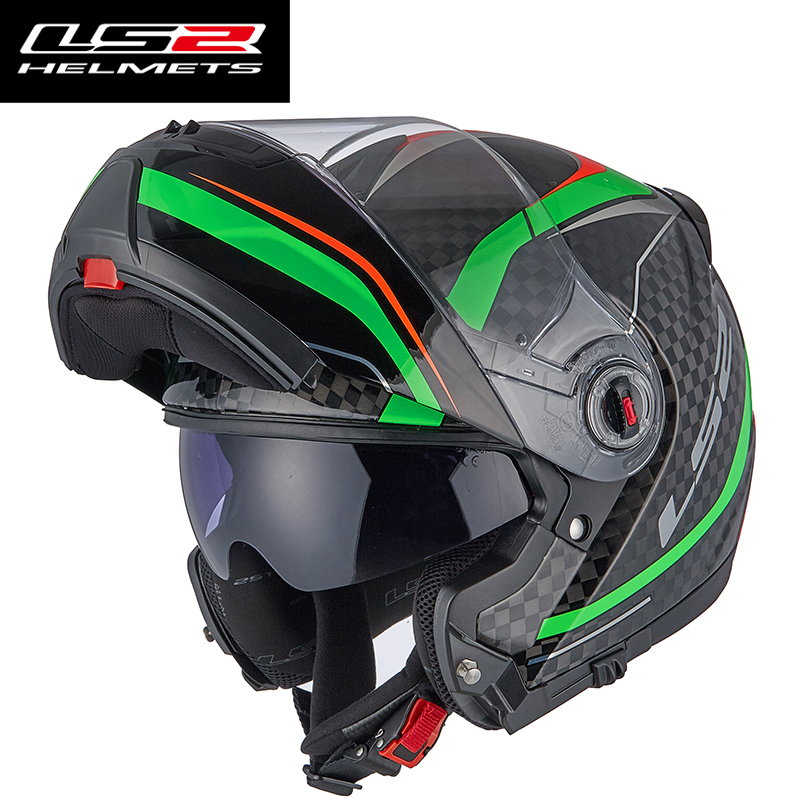 新LS2防雾双镜片揭面盔碳纤维摩托车头盔男女全盔截面四季夏季FF3