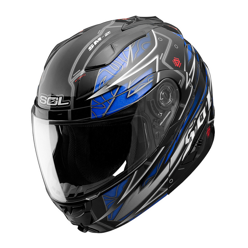 台湾进口SOL摩托车头盔SM2黑蓝色双镜片揭面盔机车街车全盔跑盔