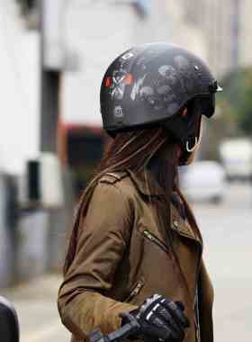 高档GXT碳纤维头盔男女士摩托车半盔四季太子盔复古电动车安全帽