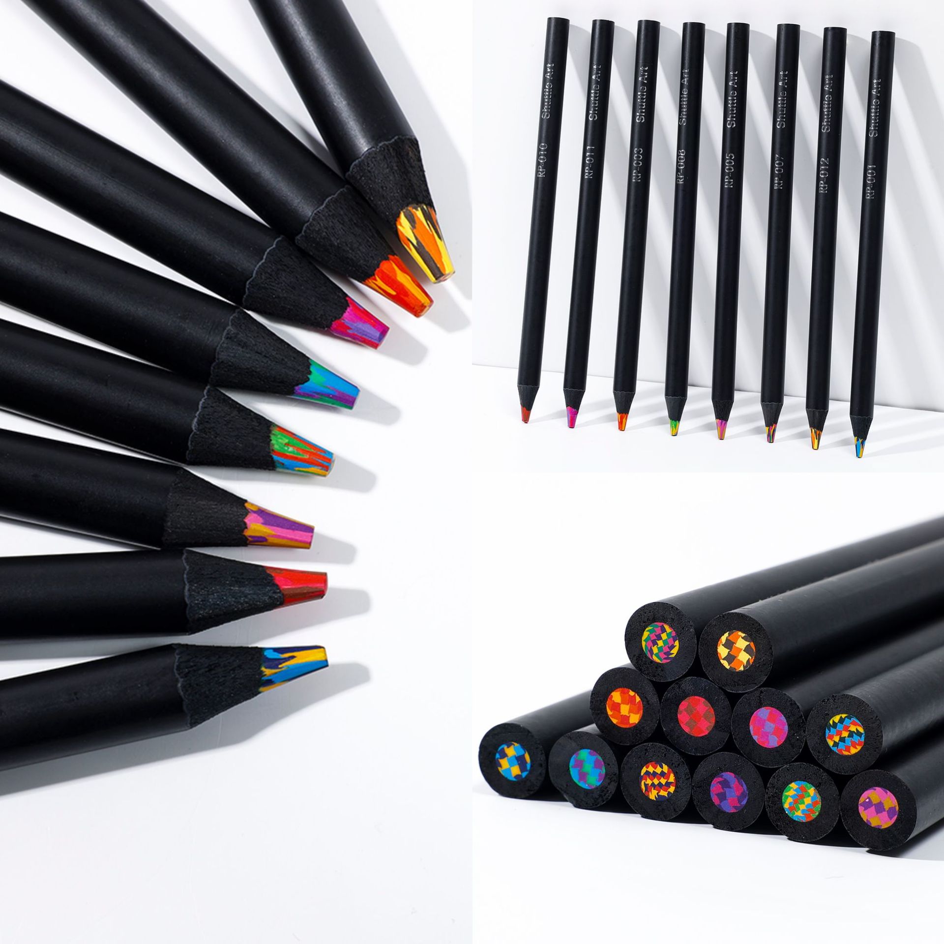 黑木12色彩虹铅笔粗杆木制满天星彩铅穿梭笔芯儿童绘画涂鸦彩虹笔