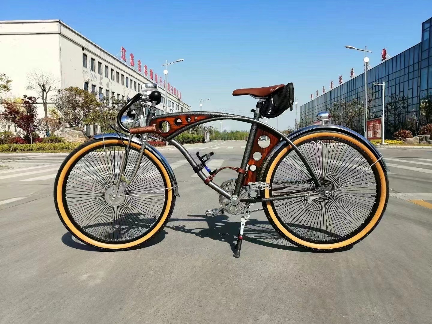 动力自行车|脚电油|高碳钢双色喷涂复古实用自行车公路旅行车