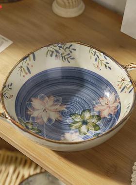 墨色日式陶瓷双耳汤碗家用2023新款好看的面碗沙拉碗螺蛳粉专用碗