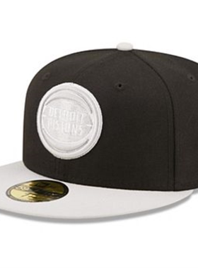 NEW ERA CAP男帽子棒球帽平檐黑灰撞色底特律活塞队时尚休闲帽