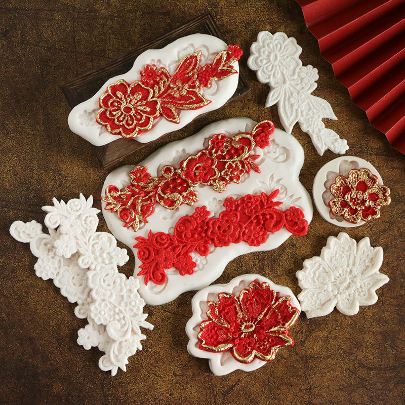 38妇女中国风牡丹蕾丝刺绣硅胶模具旗袍扣母亲节妈妈翻糖中式花纹