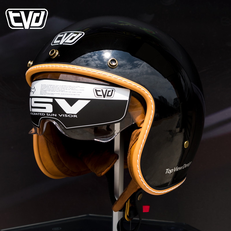 TVD复古半盔摩托车骑士电动车男女夏季哈雷机车踏板四分之三头盔