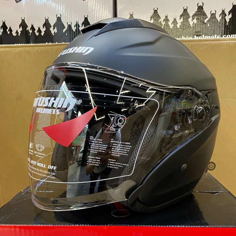 马鲁申摩托车头盔半盔四季男双镜片蓝牙四分之三碳纤维安全帽大码