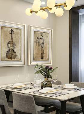 欧式餐厅装饰画抽象简约卧室墙画美式乡村复古墙画客厅小提琴挂画