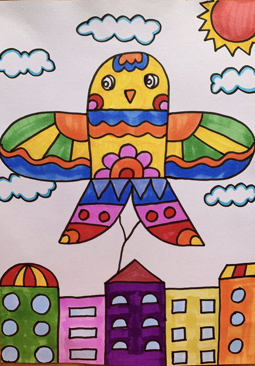 风筝儿童画喜欢的运动春天绘画主题画手抄报电子版模板小学生幼儿