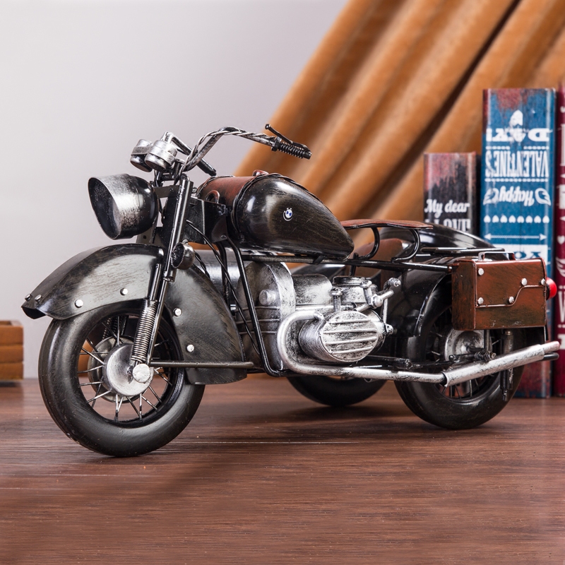 老式复古 宝马摩托车模型 手工铁艺车模 橱窗创意道具摆件装饰品