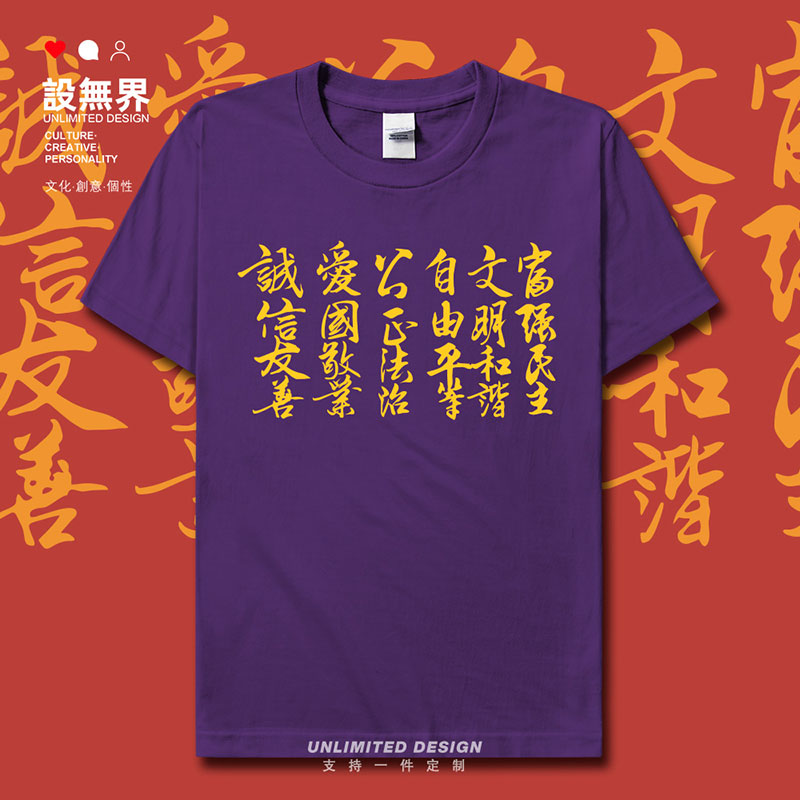 中国社会主义核心价值观富强民主和谐敬业短袖T恤男女国家设 无界