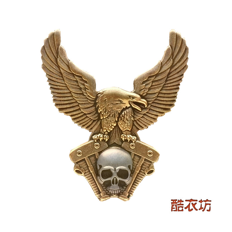 哈雷机车摩托徽章黄铜飞鹰骷髅发动机双缸摩托车金属纪念章帽徽